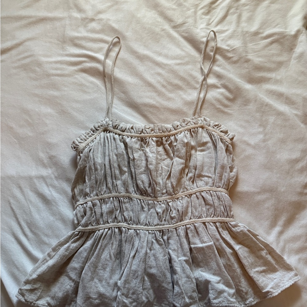 Zara Beige Ruched Spaghetti Strap Peplum Camisole